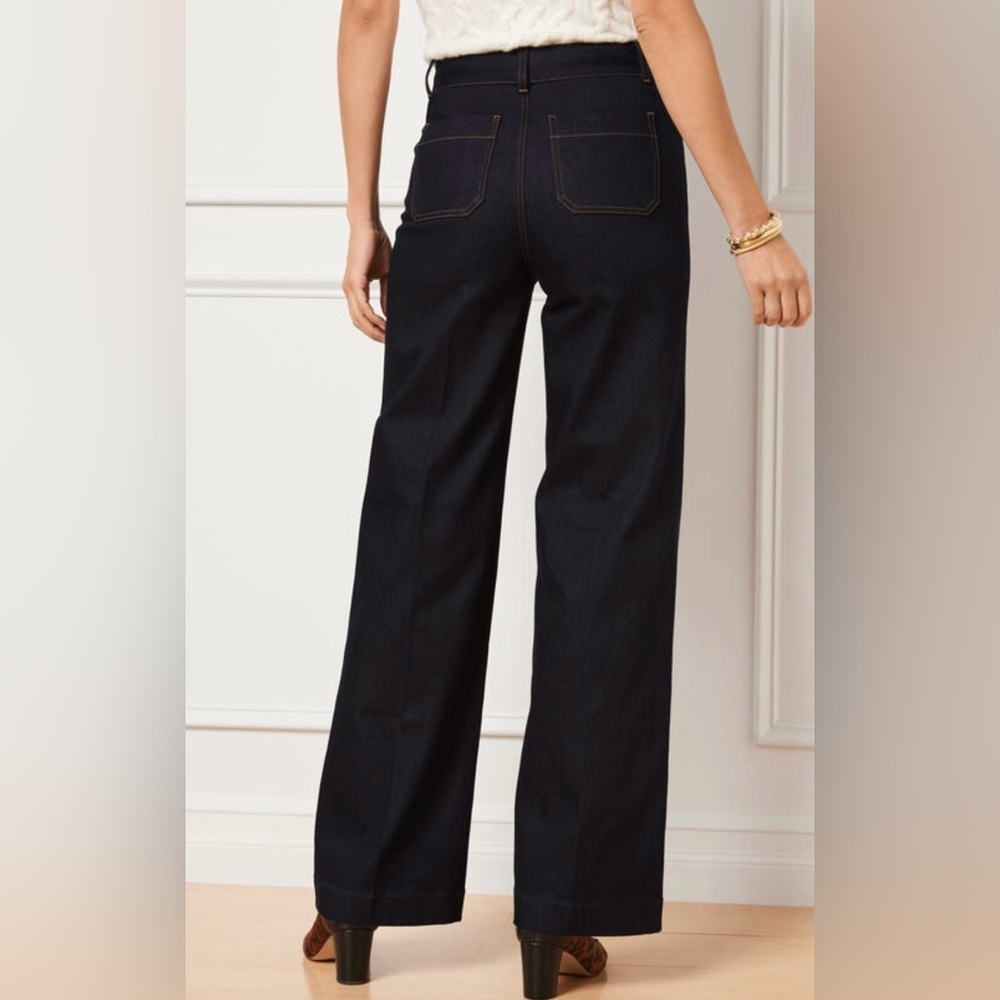 Talbots ultra wide leg denim trousers jeans Dakota wash size 14 nwt - Picture 2 of 7